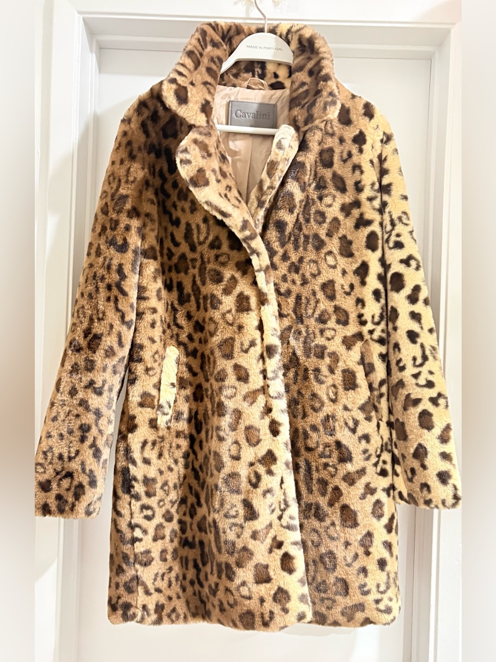 Cavalini Leopard Print Faux Fur Coat - Tan & Brown